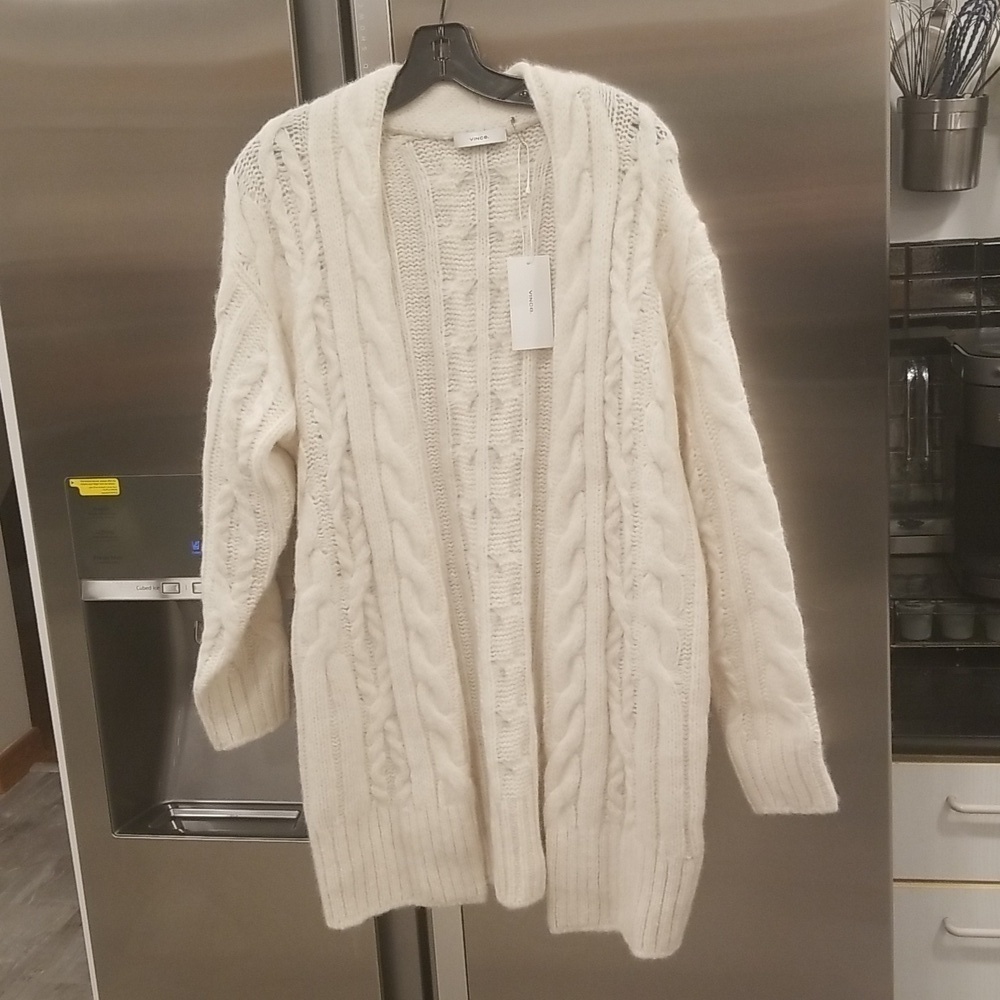 💕VINCE💕 Braided Cable Cardigan Alpaca Wool Blend ~ Cream NWT